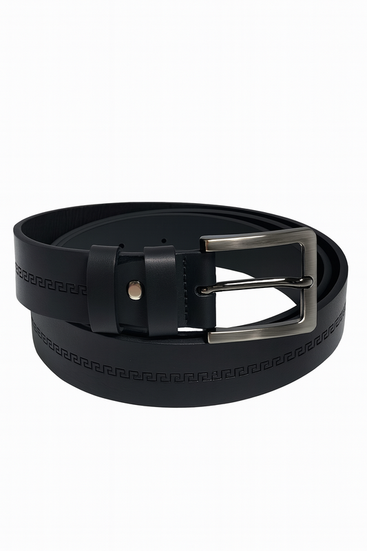 Juodas odinis diržas su raštu